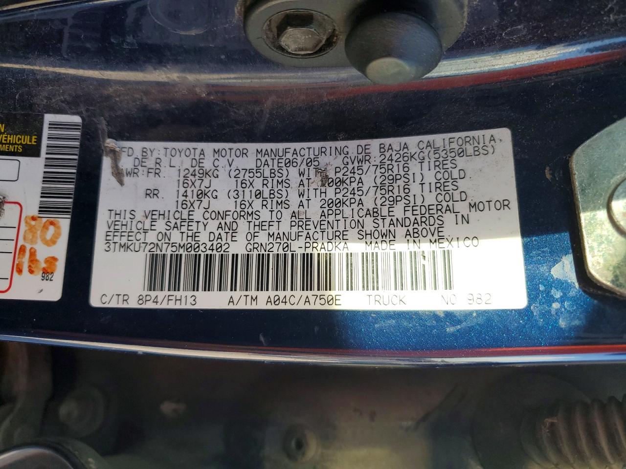 2005 TOYOTA TACOMA PRERUNNER V6 photo 13