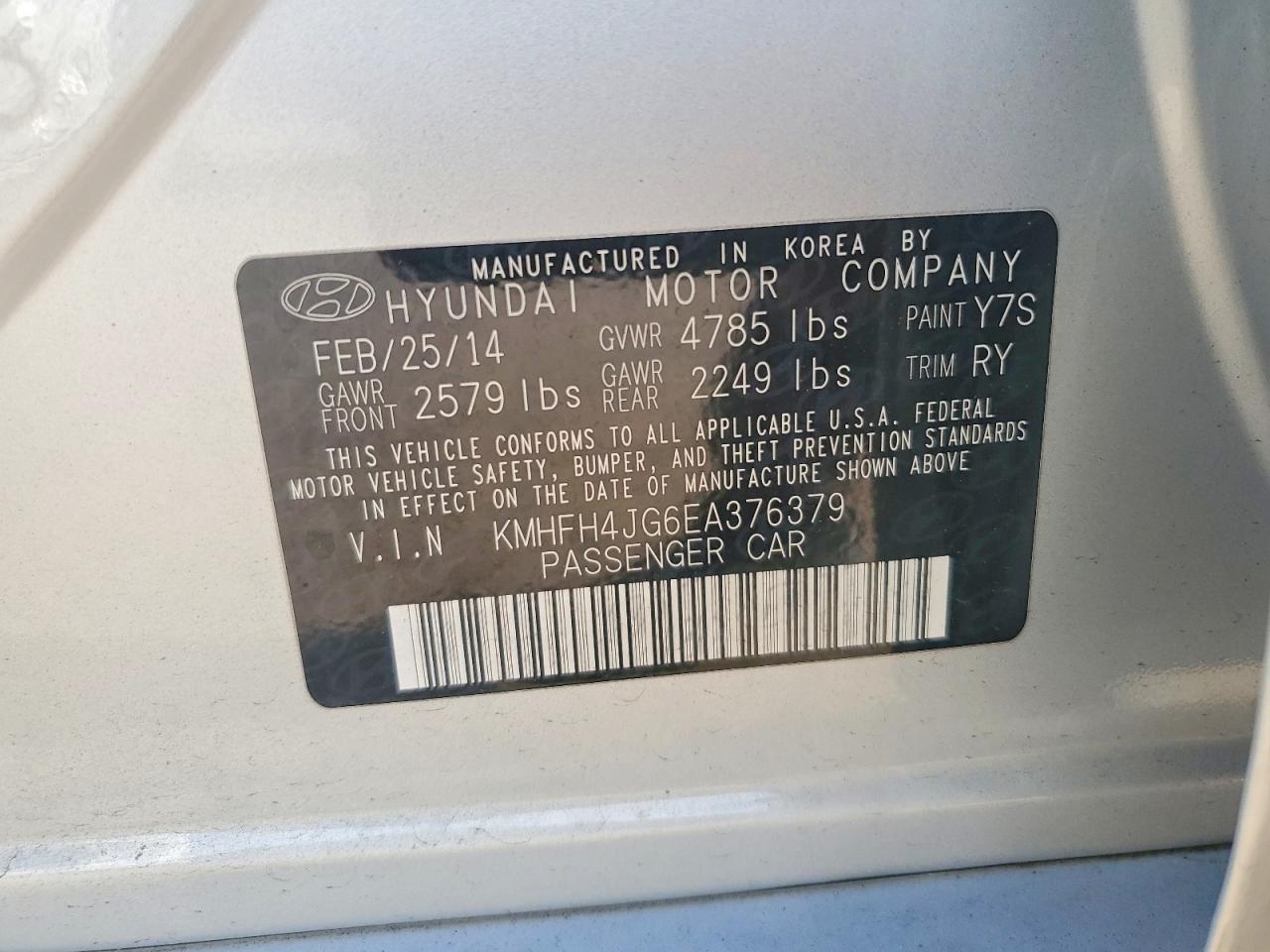 2014 HYUNDAI AZERA GLS photo 12