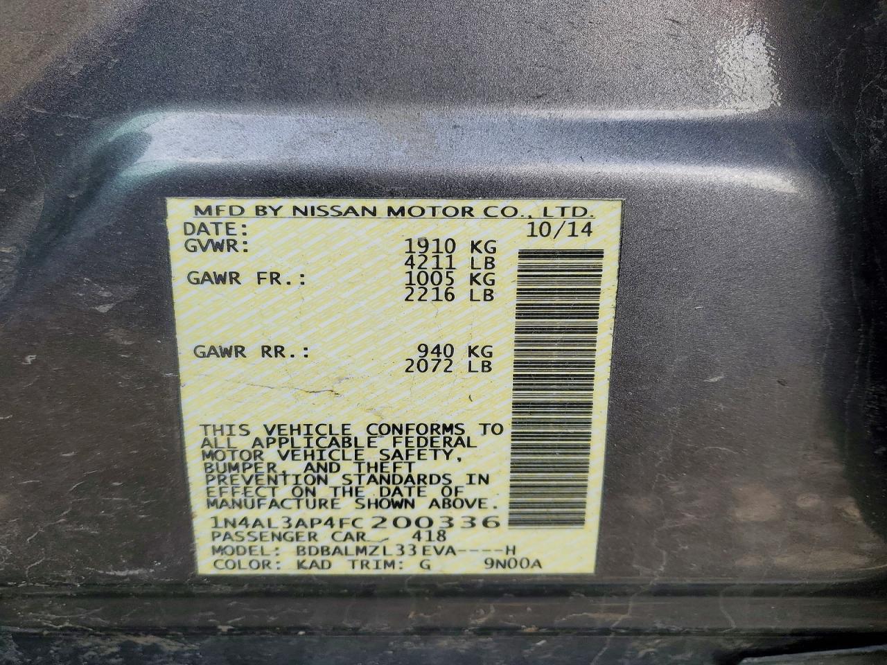 2015 NISSAN ALTIMA 2.5 photo 12
