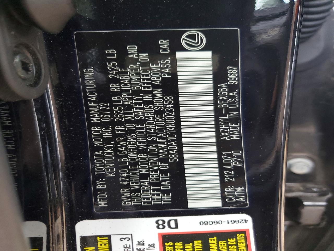2022 LEXUS ES 300H BASE photo 13