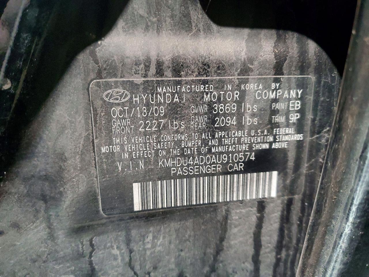 2010 HYUNDAI ELANTRA BLUE photo 12