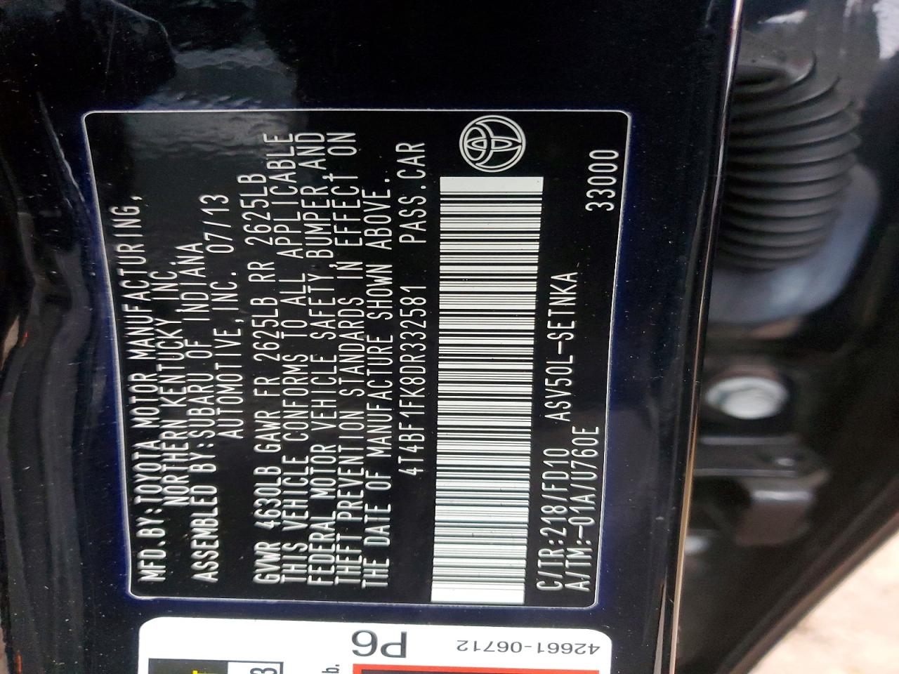 2013 TOYOTA CAMRY L photo 13