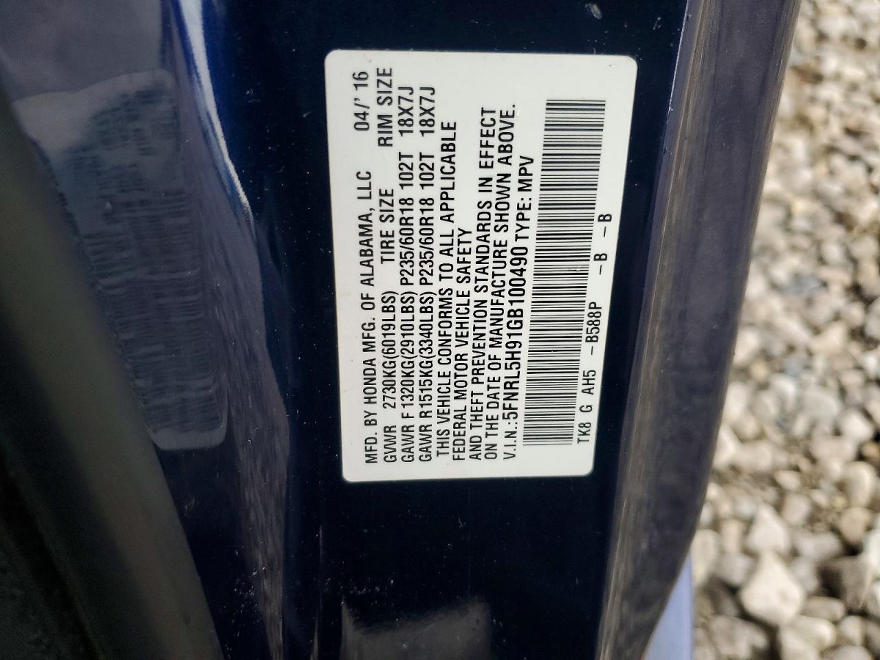 2016 HONDA ODYSSEY TOURING photo 14