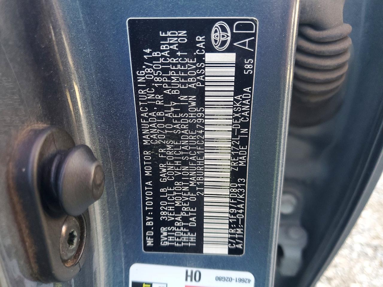 2015 TOYOTA COROLLA L photo 12