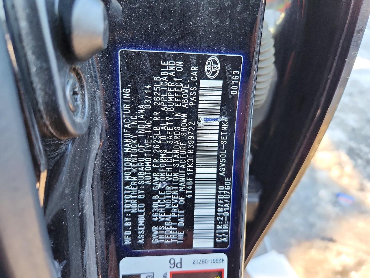 2014 TOYOTA CAMRY L photo 13