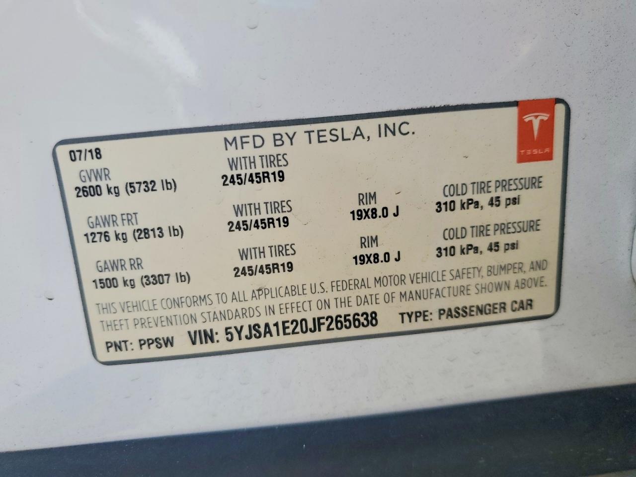 2018 TESLA MODEL S photo 12