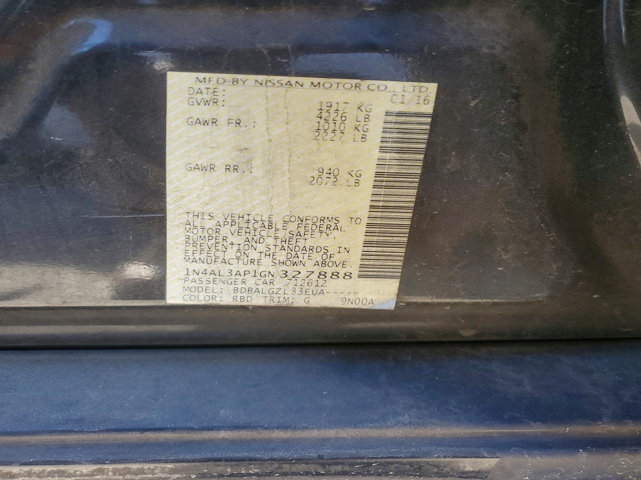 2016 NISSAN ALTIMA 2.5 photo 12