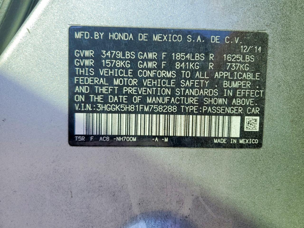 2015 HONDA FIT EX photo 12