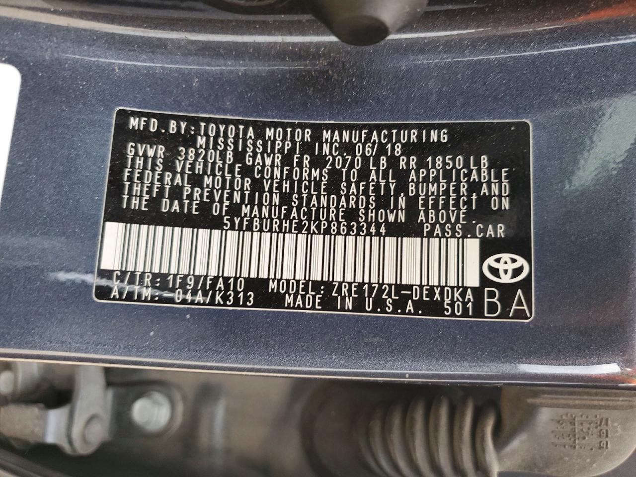 2019 TOYOTA COROLLA L photo 12