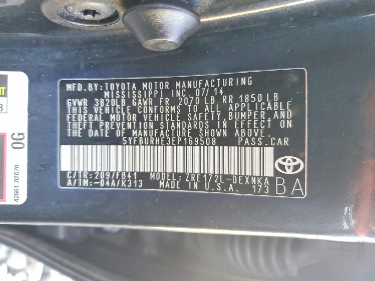 2014 TOYOTA COROLLA L photo 13