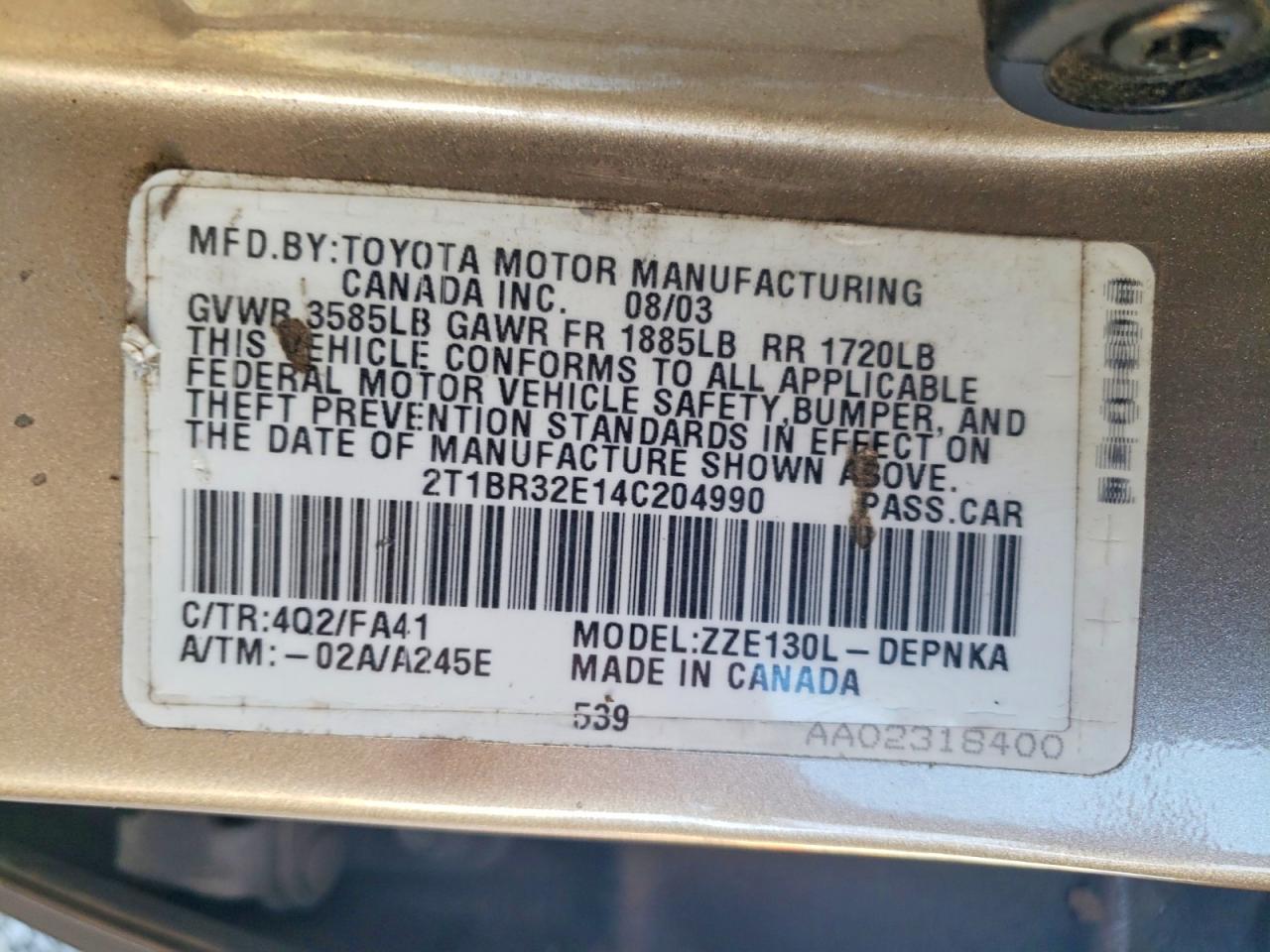 2004 TOYOTA COROLLA CE photo 23
