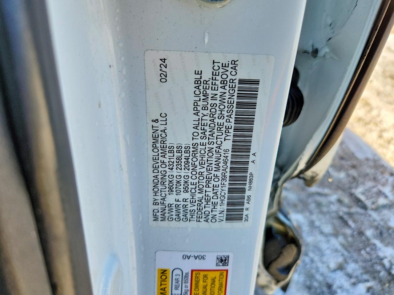 2024 HONDA ACCORD EX photo 12