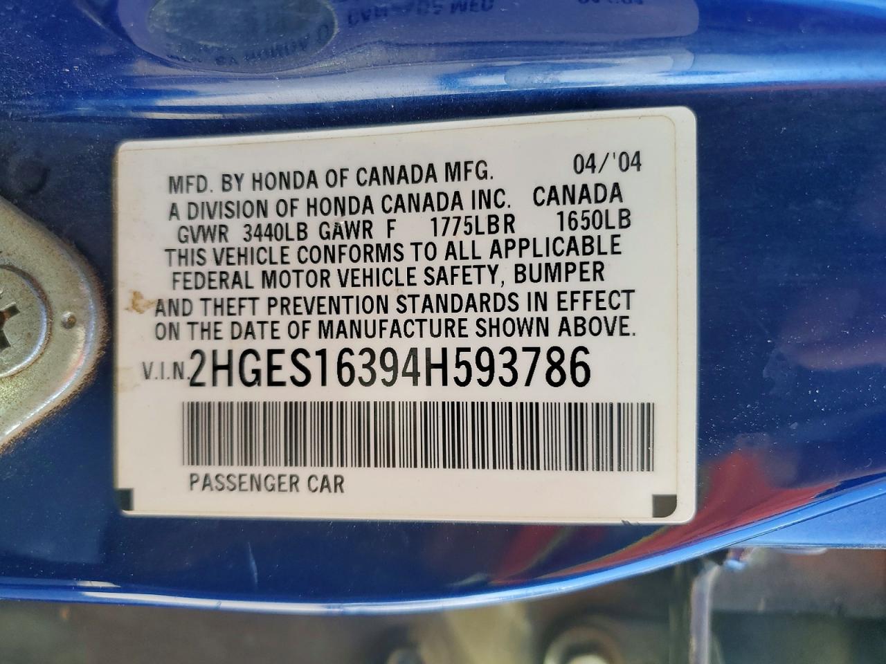 2004 HONDA CIVIC photo 12