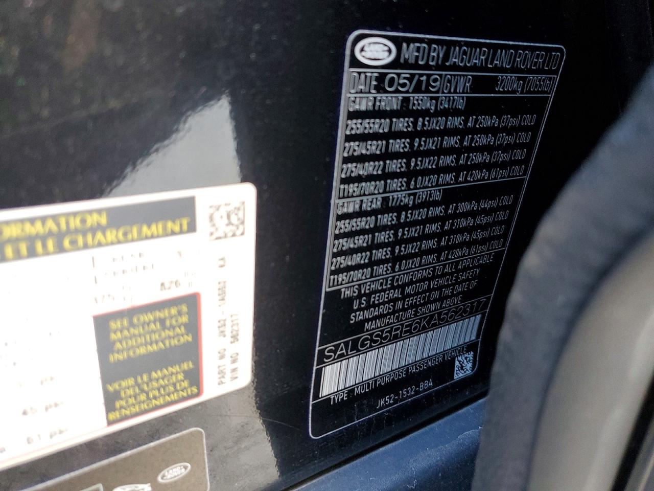 2019 LAND ROVER RANGE ROVER SUPERCHARGED photo 13