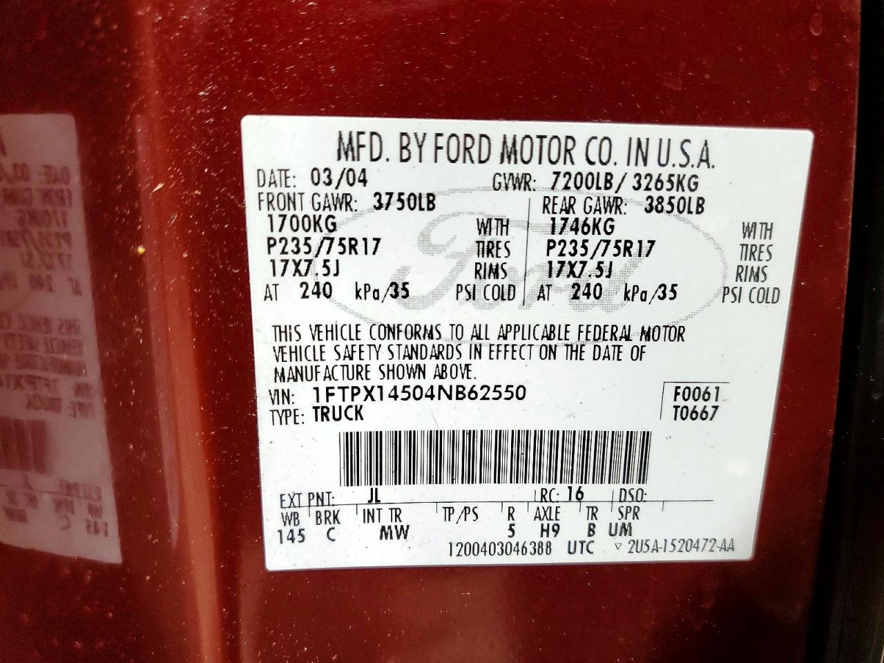 2004 FORD F150 photo 12