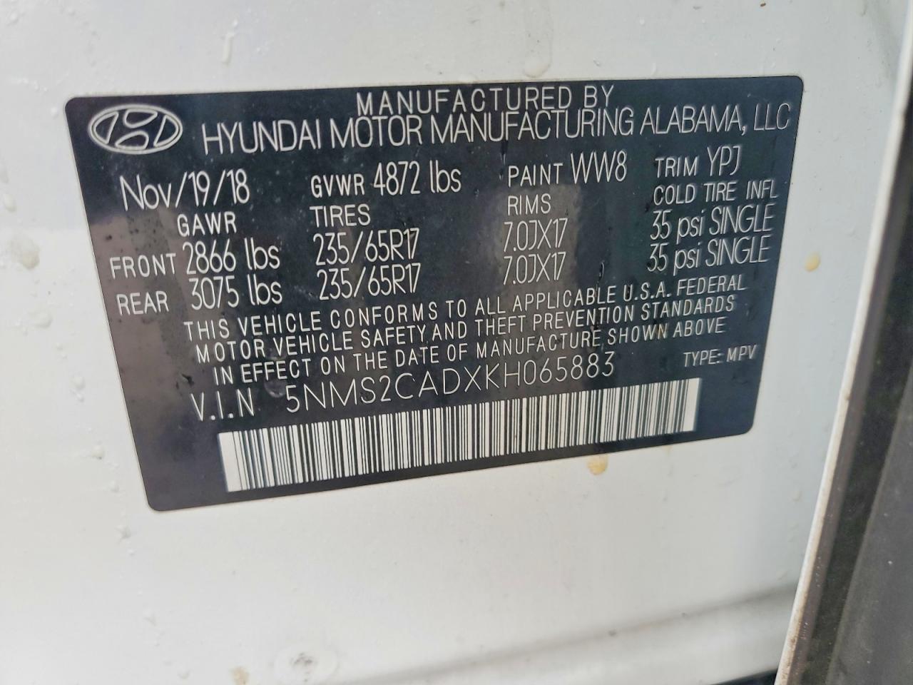 2019 HYUNDAI SANTA FE SE 2.4L photo 13