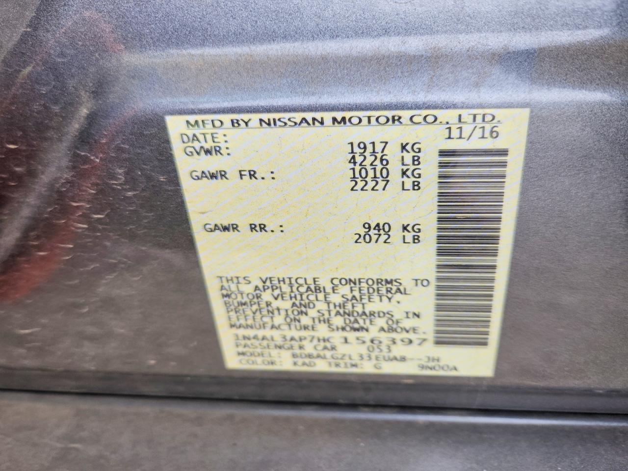 2017 NISSAN ALTIMA 2.5 photo 13