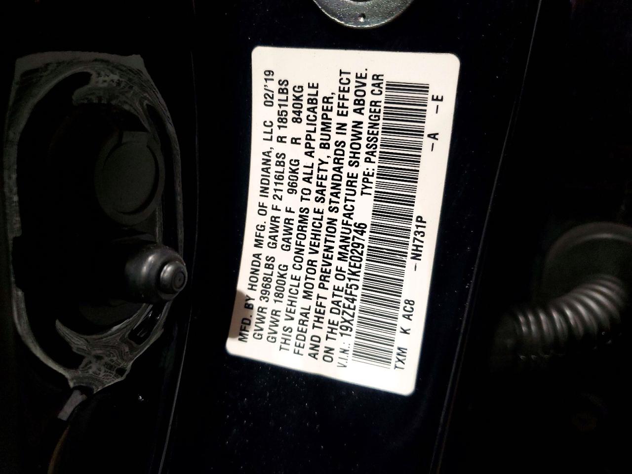 2019 HONDA INSIGHT EX photo 12