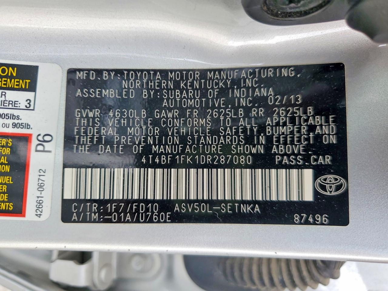 2013 TOYOTA CAMRY L photo 13