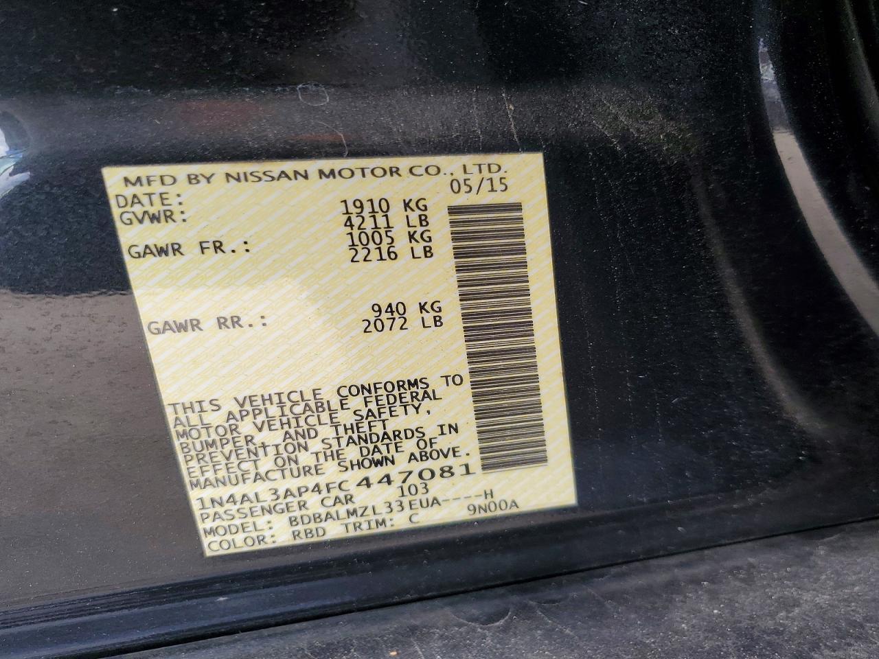 2015 NISSAN ALTIMA 2.5 photo 12