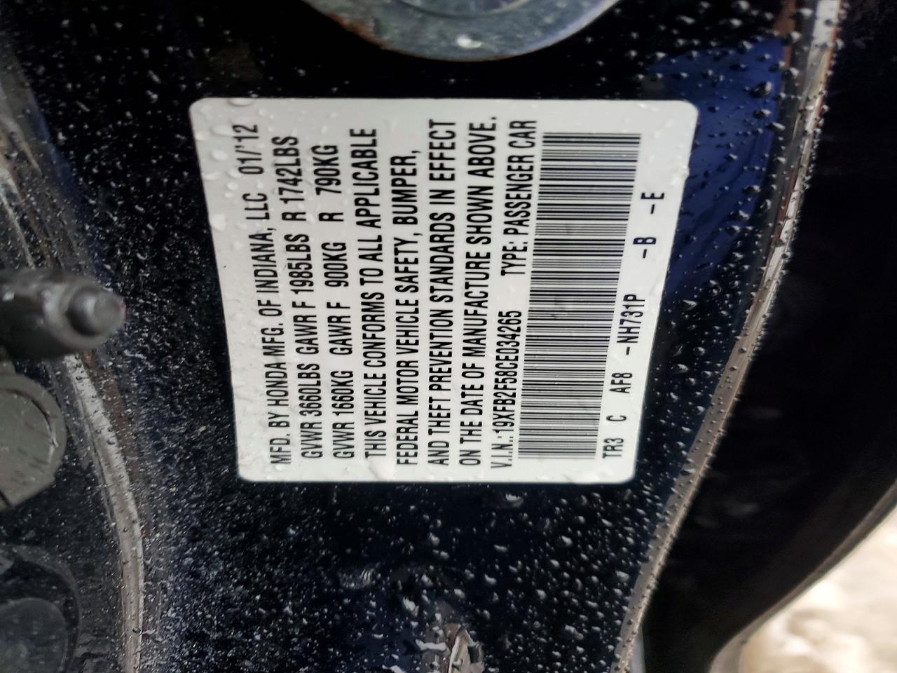 2012 HONDA CIVIC LX photo 12