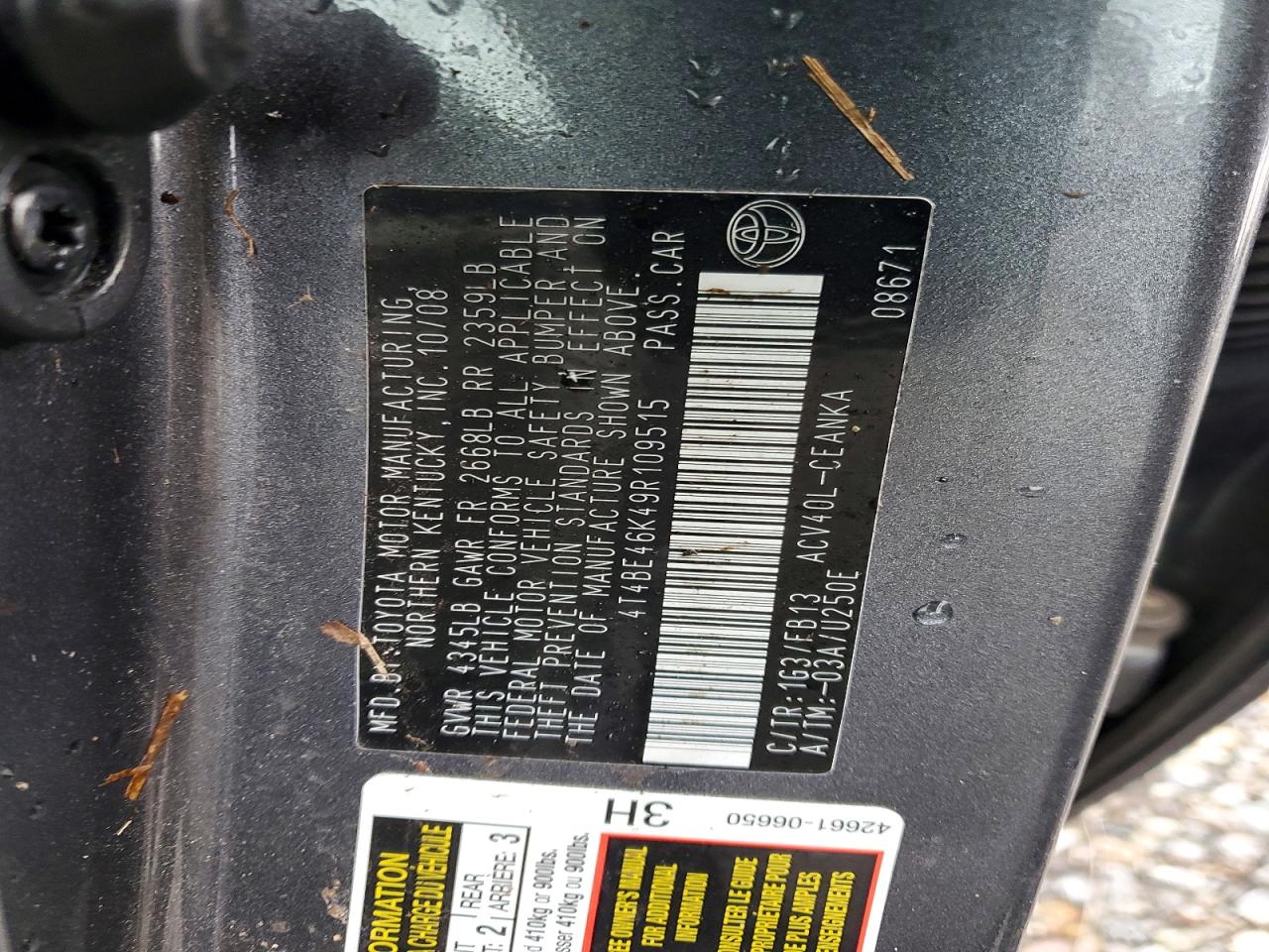 2009 TOYOTA CAMRY BASE photo 12