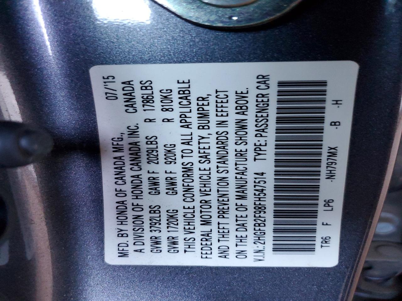 2015 HONDA CIVIC EXL photo 12