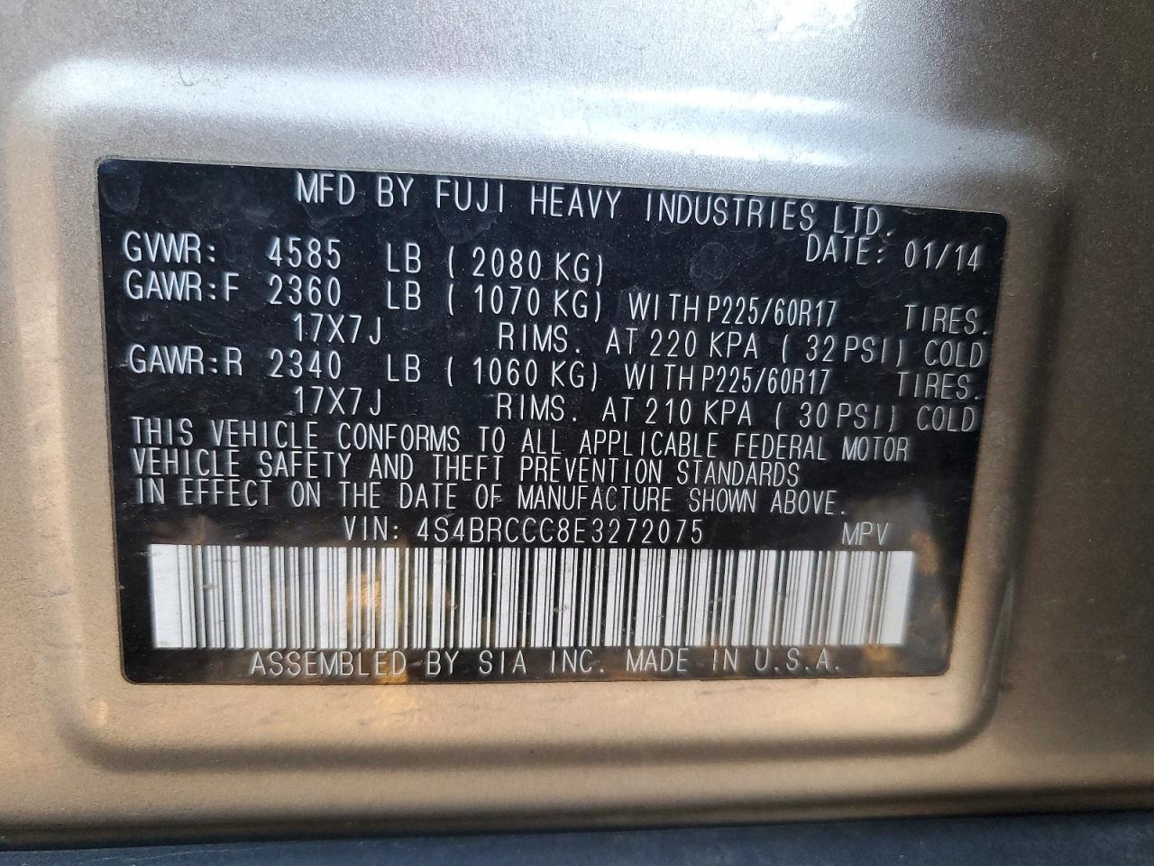 2014 SUBARU OUTBACK 2.5I PREMIUM photo 13