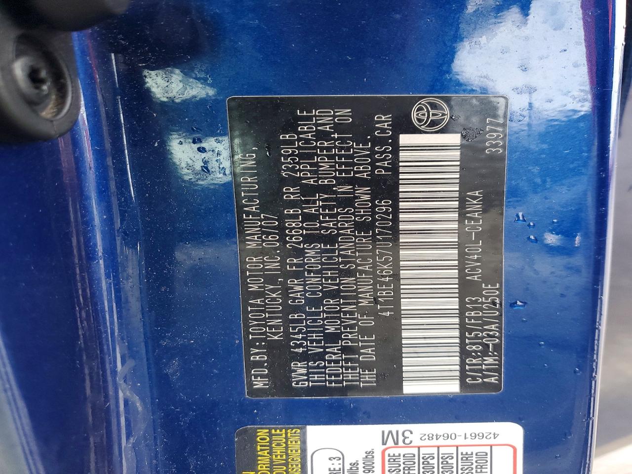 2007 TOYOTA CAMRY CE photo 12