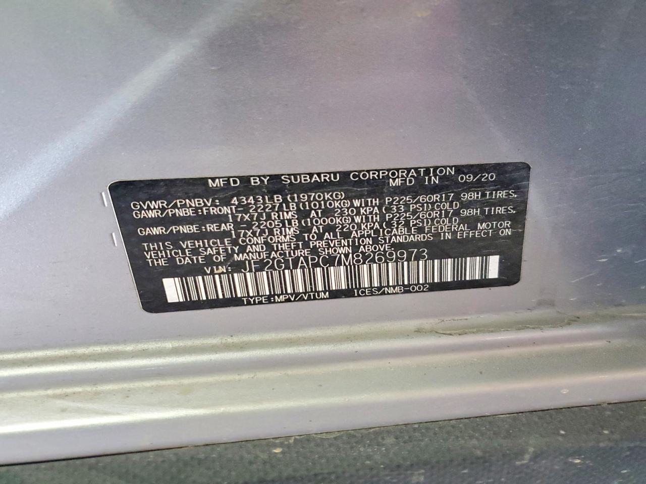 2021 SUBARU CROSSTREK PREMIUM photo 14
