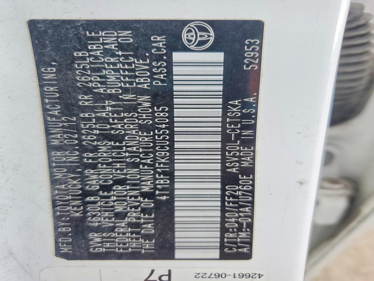 2012 TOYOTA CAMRY SE photo 12
