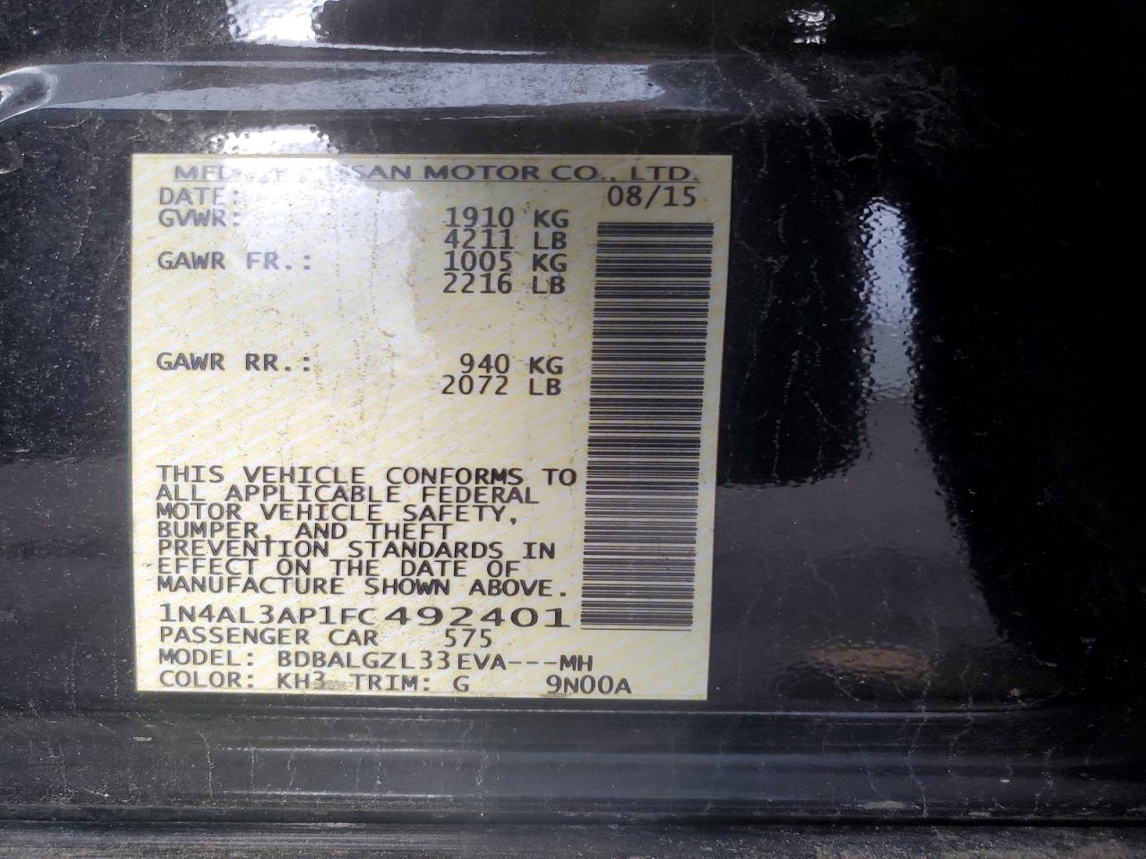 2015 NISSAN ALTIMA 2.5 photo 13