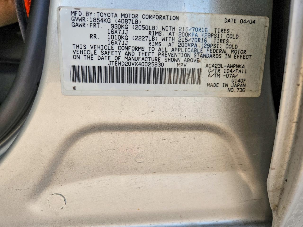 2004 TOYOTA RAV4 BASE photo 12