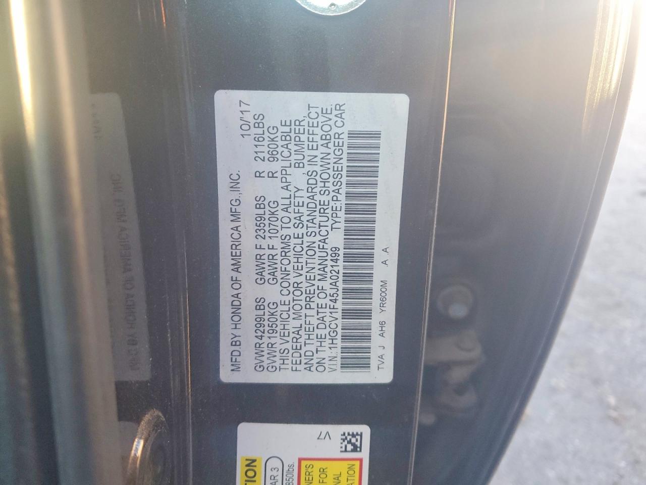 2018 HONDA ACCORD EX photo 12