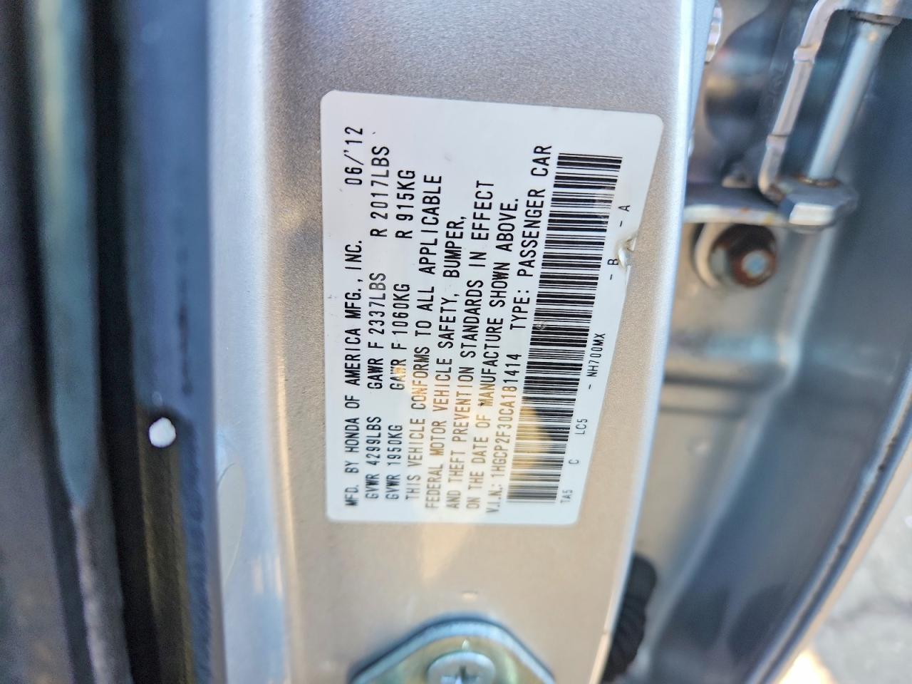 2012 HONDA ACCORD LX photo 12