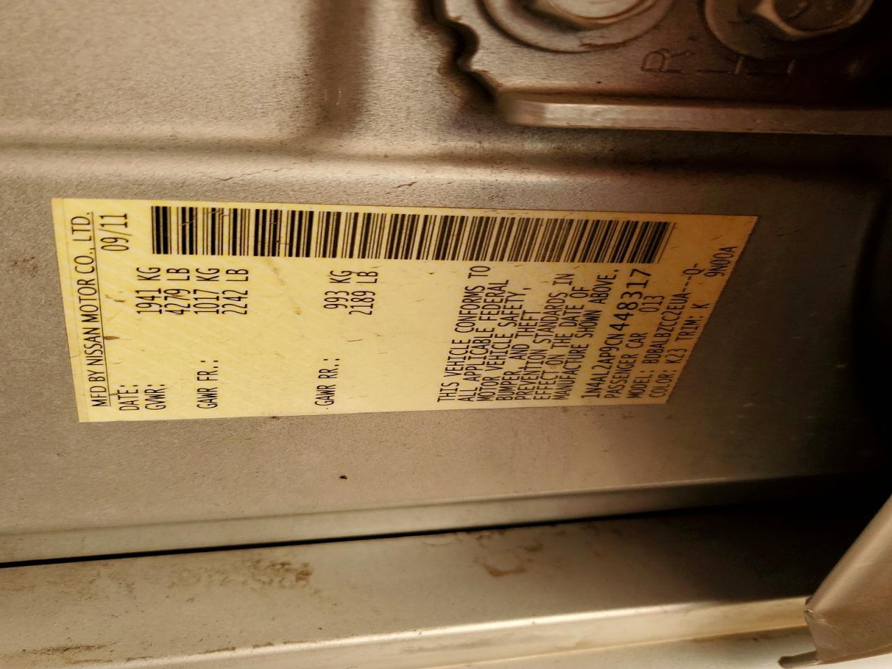 2012 NISSAN ALTIMA BASE photo 12
