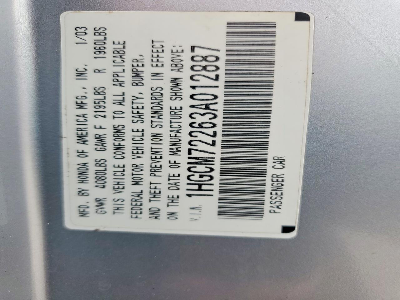 2003 HONDA ACCORD LX photo 12