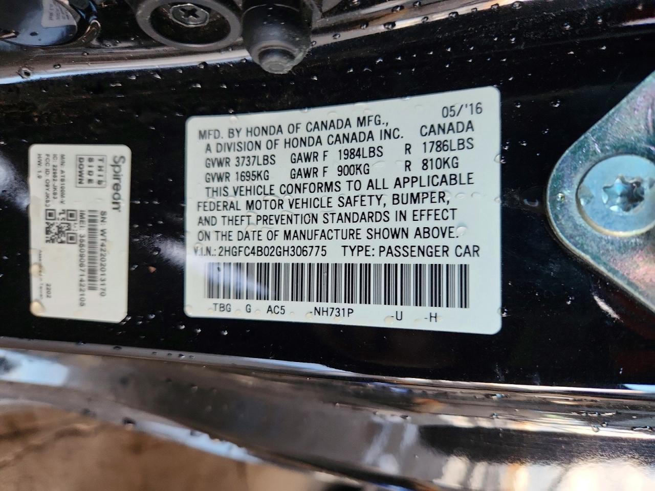 2016 HONDA CIVIC LX photo 12