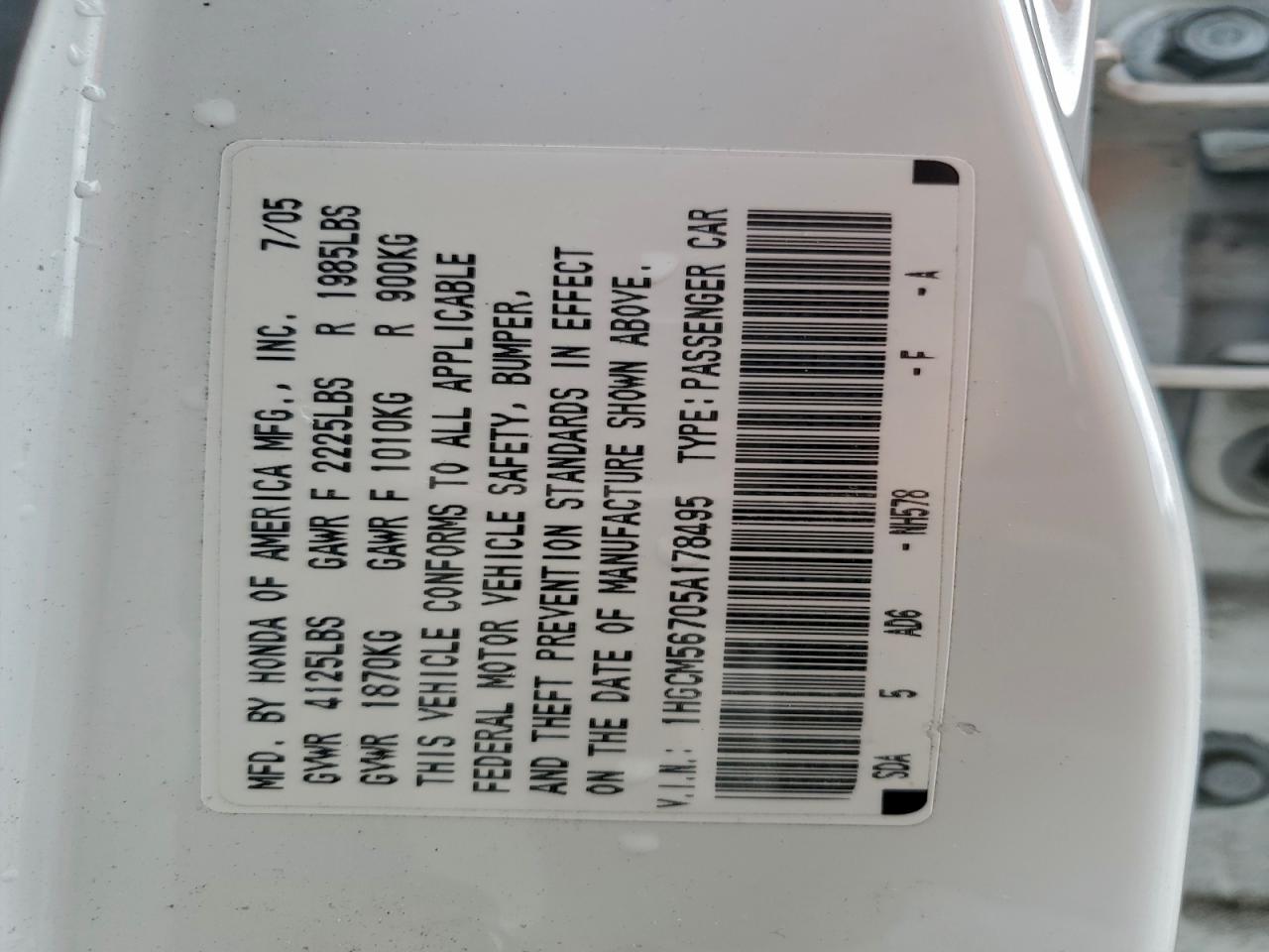 2005 HONDA ACCORD EX photo 12