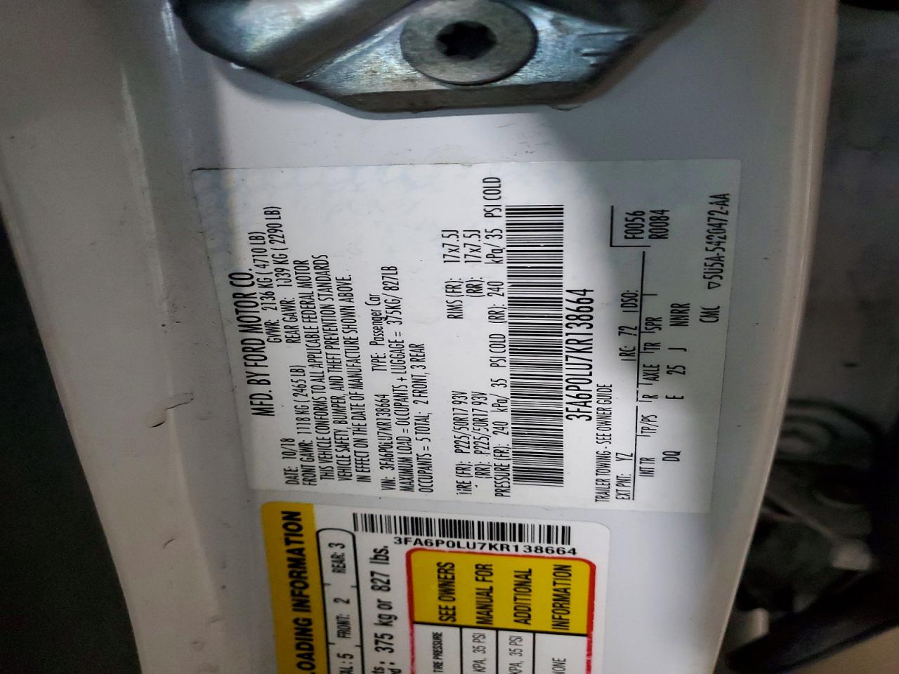 2019 FORD FUSION SE photo 12