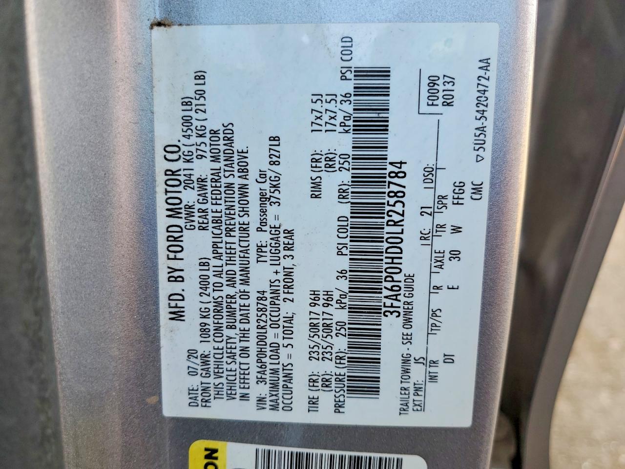 2020 FORD FUSION SE photo 13