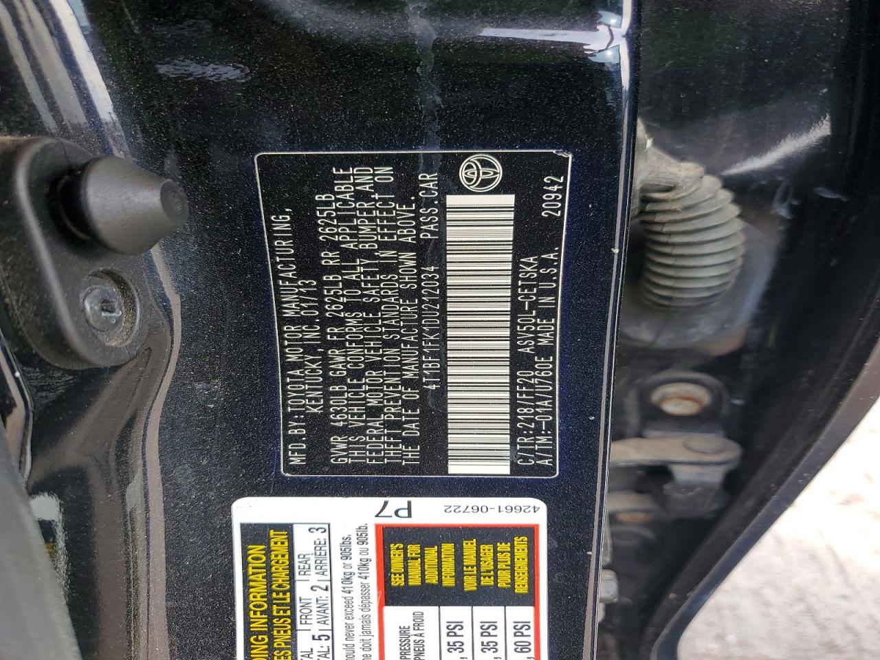 2013 TOYOTA CAMRY L photo 13