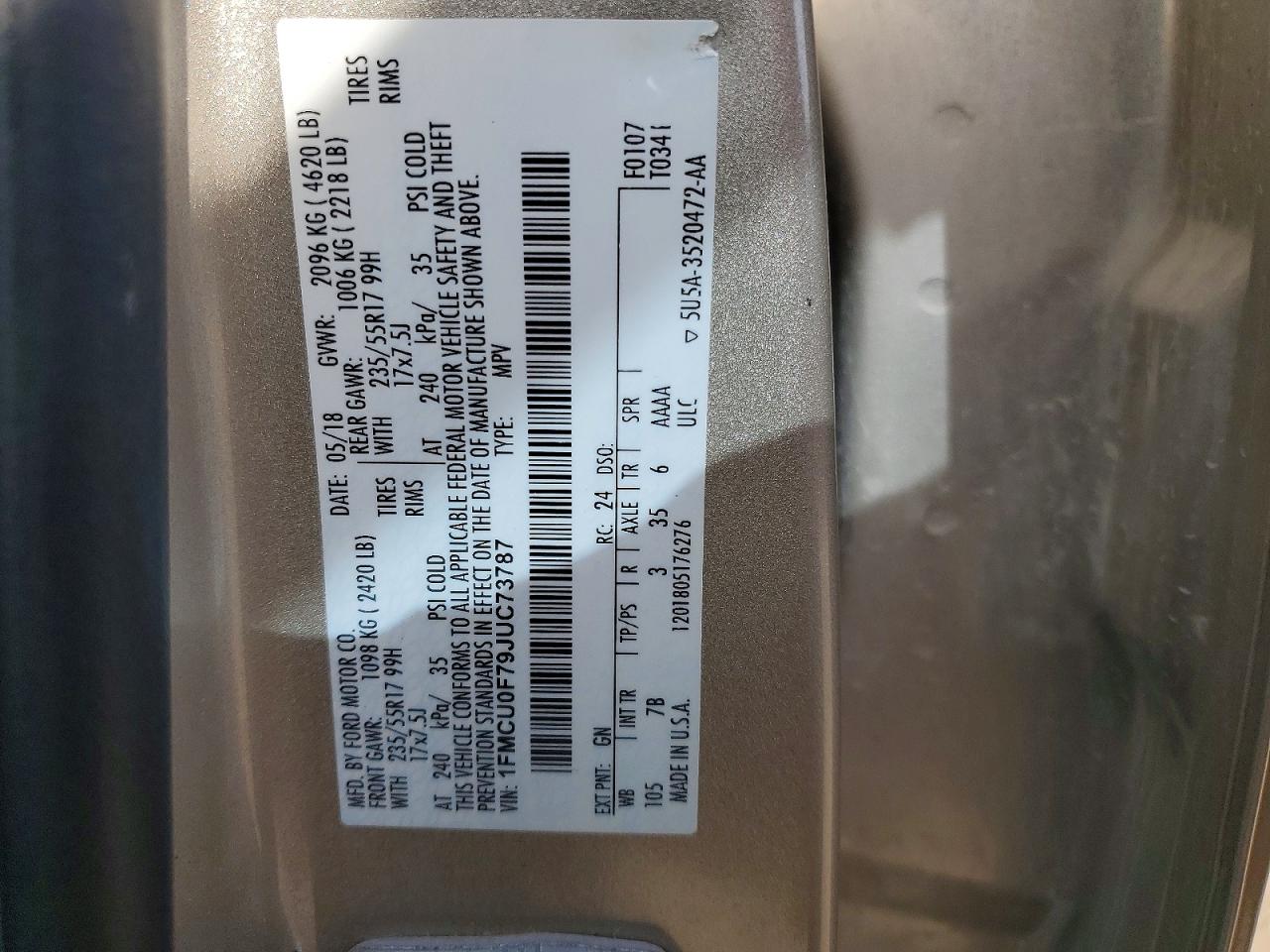 2018 FORD ESCAPE S photo 12