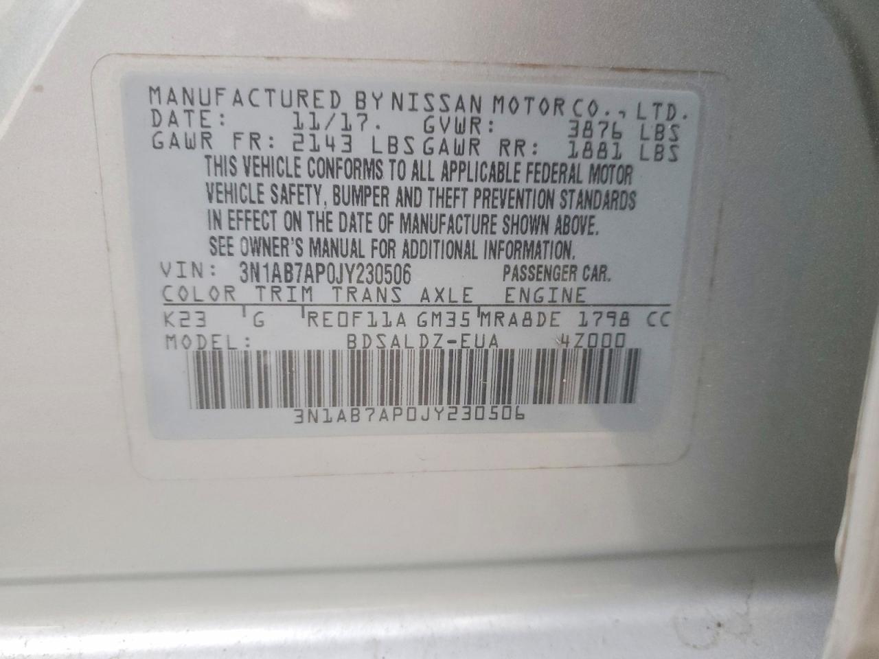 2018 NISSAN SENTRA S photo 12