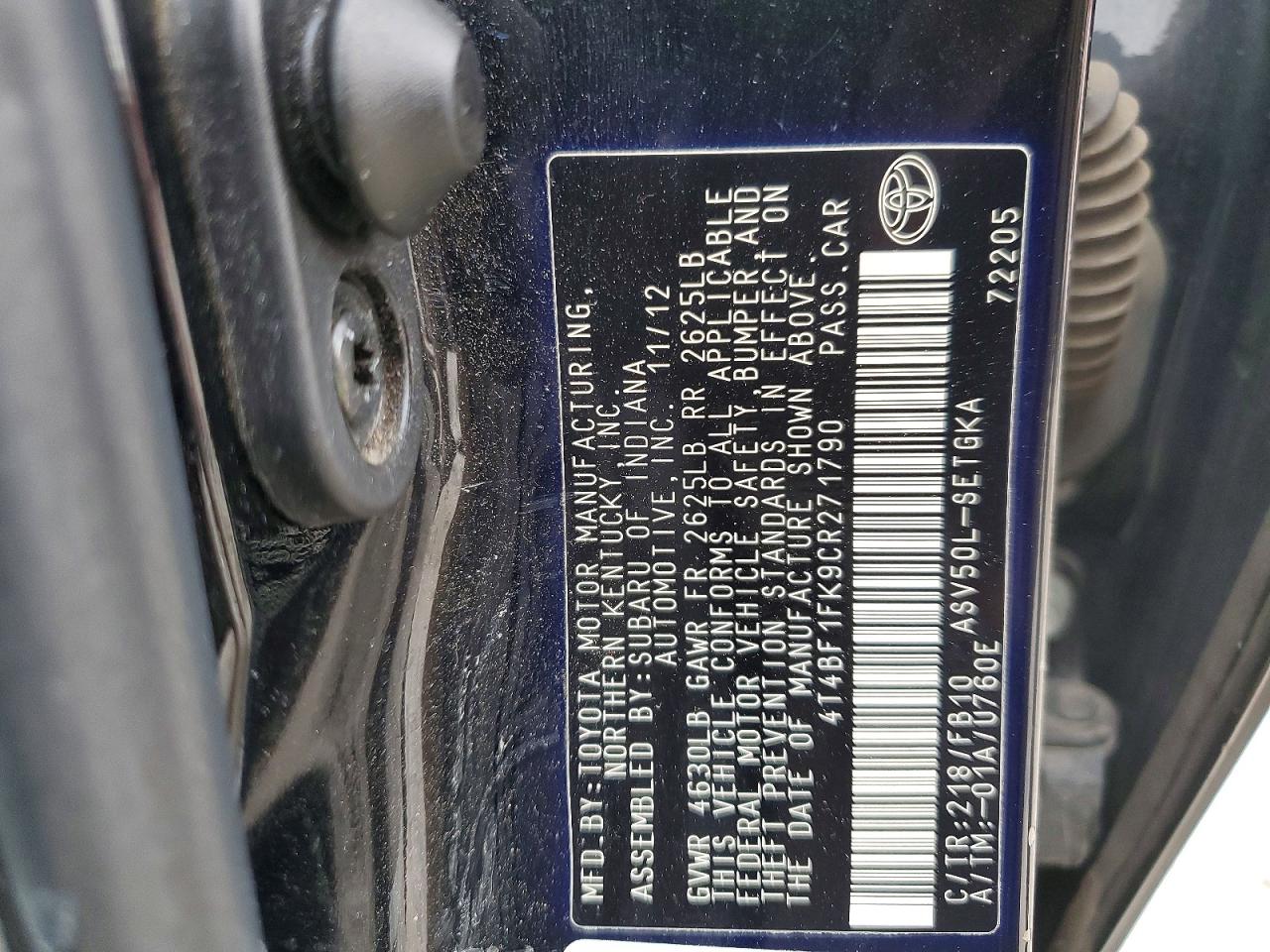 2012 TOYOTA CAMRY BASE photo 12