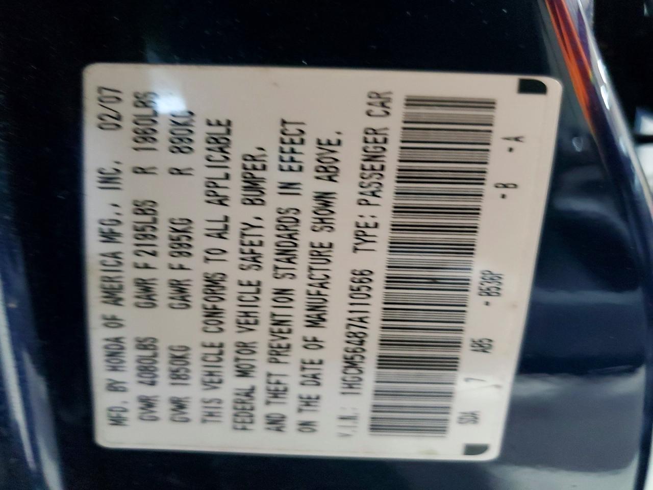 2007 HONDA ACCORD LX photo 12