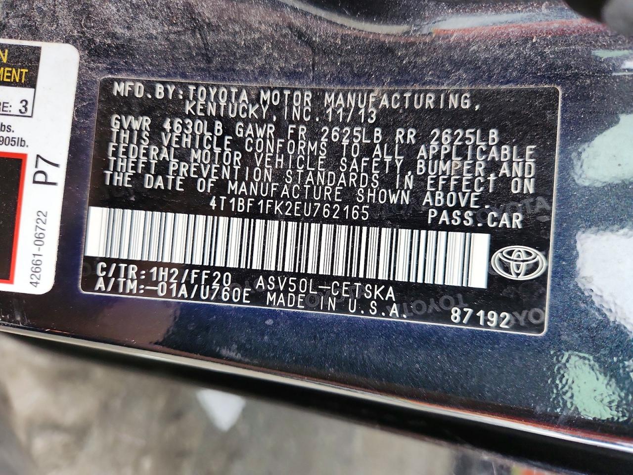 2014 TOYOTA CAMRY L photo 12