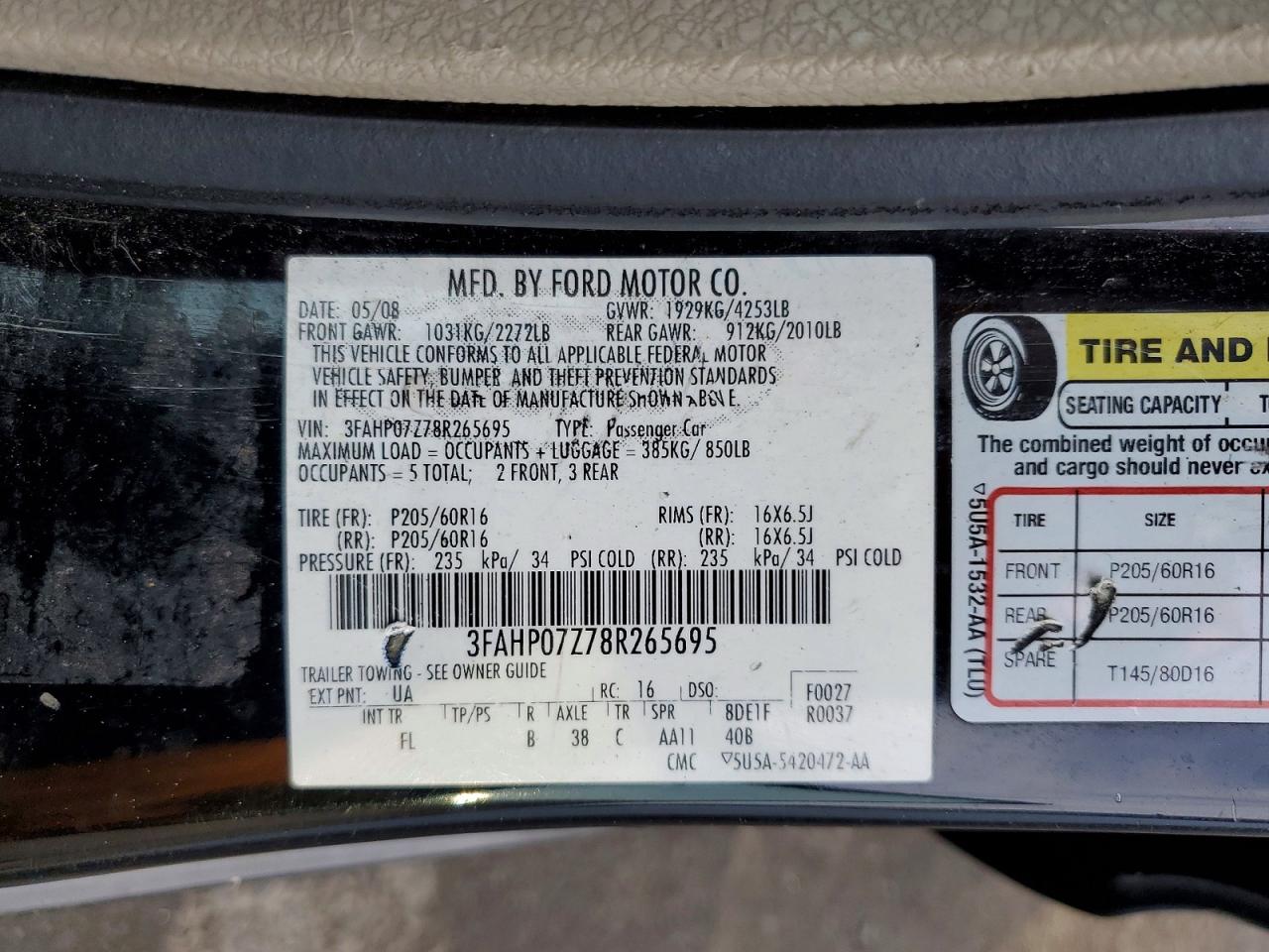 2008 FORD FUSION SE photo 12