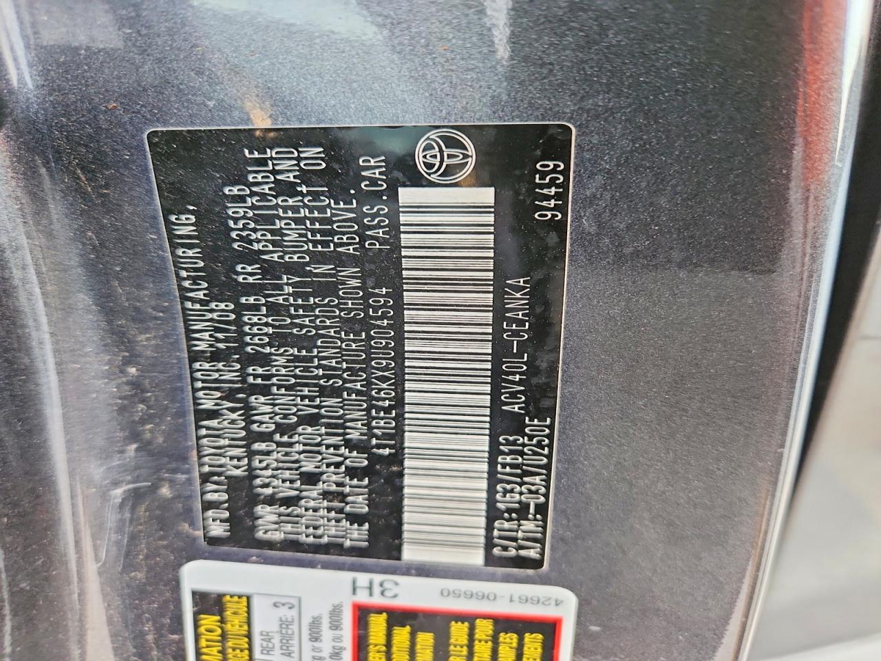 2009 TOYOTA CAMRY BASE photo 12