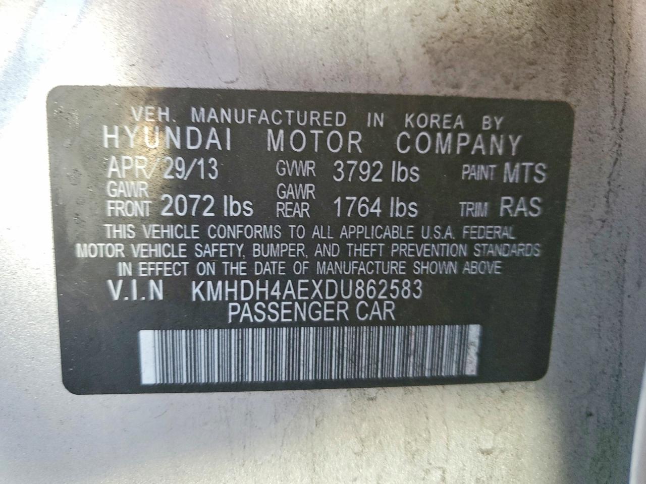 2013 HYUNDAI ELANTRA GLS photo 12